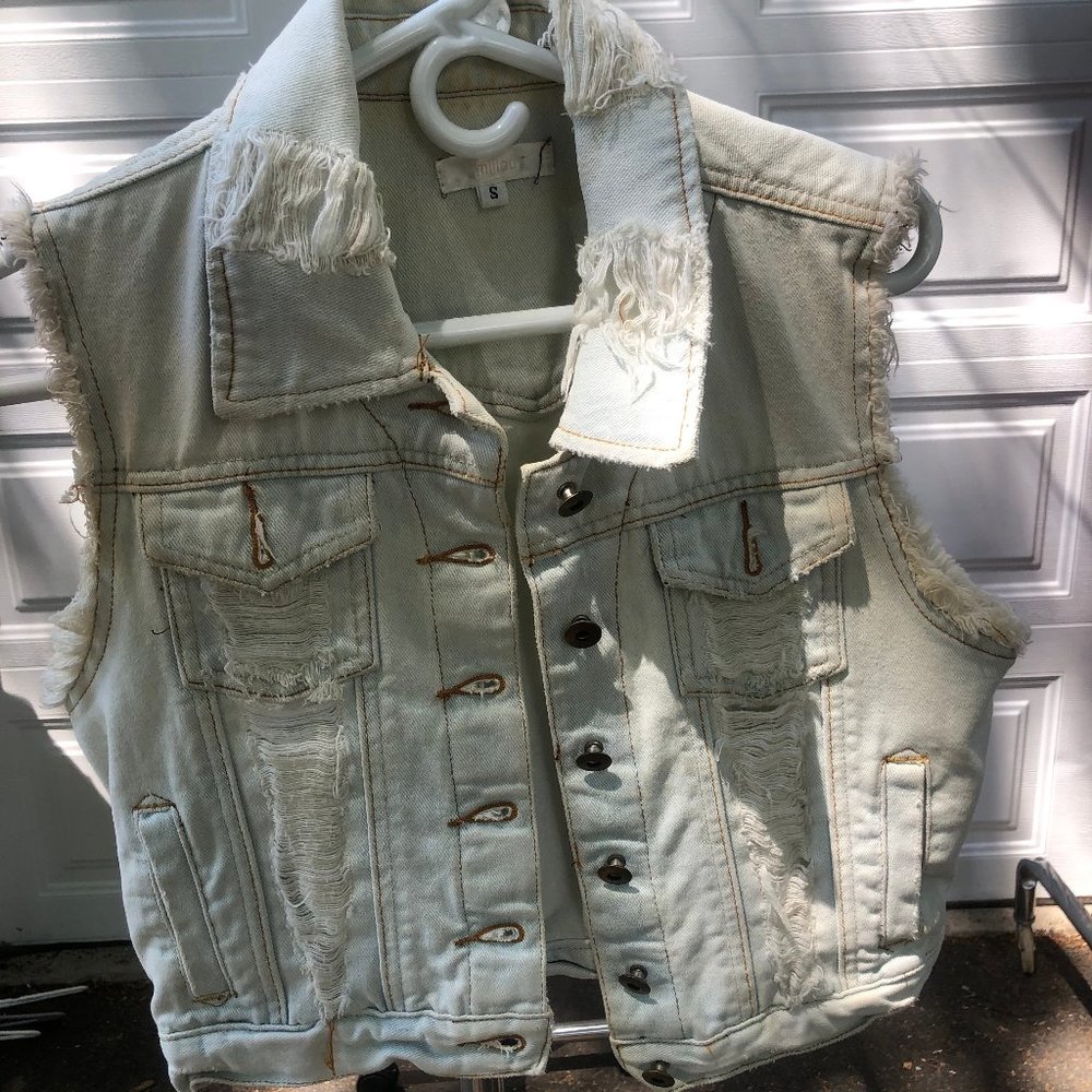 Jean jacket vest + blouse bundle